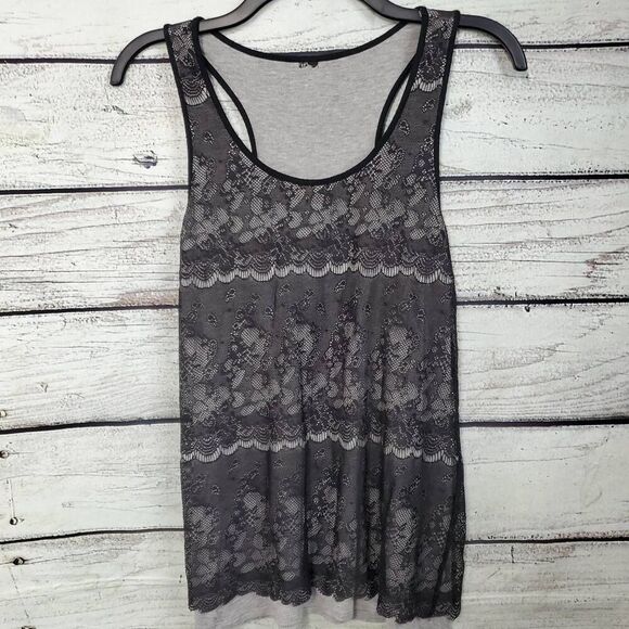 Maurices XS Gray Black Lace Overlay Top - Picture 1 of 4